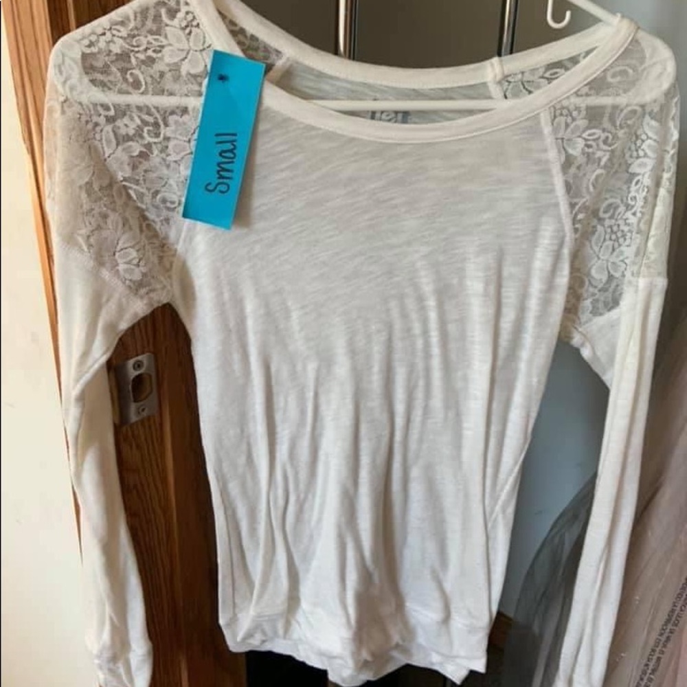 Lace Shoulder, long Sleeve Blouse